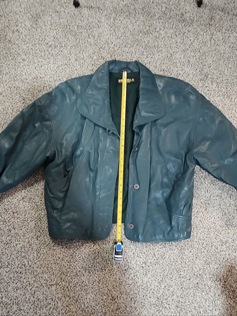 Vintage 80's Women's Green  Leather Jacket - Classic Collared Coat Est. Sz Large